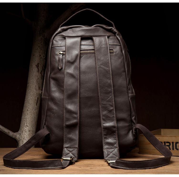 Black Fashion Mens Leather 15-inches Large Backpacks Coffee Travel Backpacks School Backpacks for men