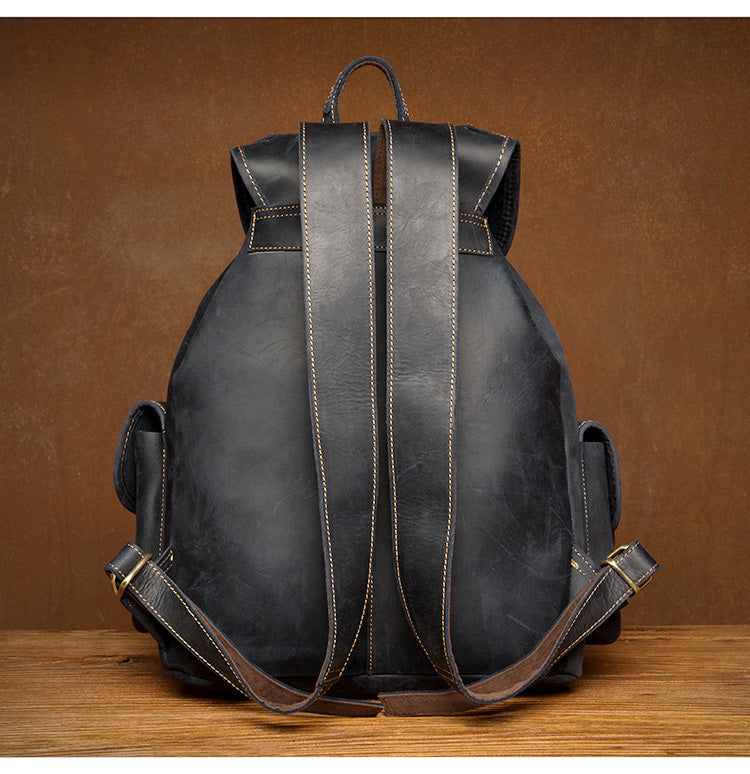 Fashion Brown Mens Leather 15inches Large Backpacks Travel Backpacks School Backpacks for men