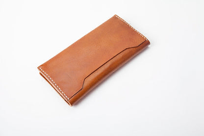 Brown Handmade Leather Mens Long Wallet Bifold Long Wallet Cellphone Wallet For Men