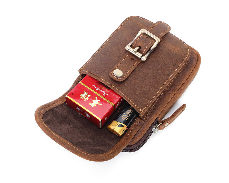 Brown Leather Cell Phone Holster Waist Pouches Belt Pouch Belt Bag For Men