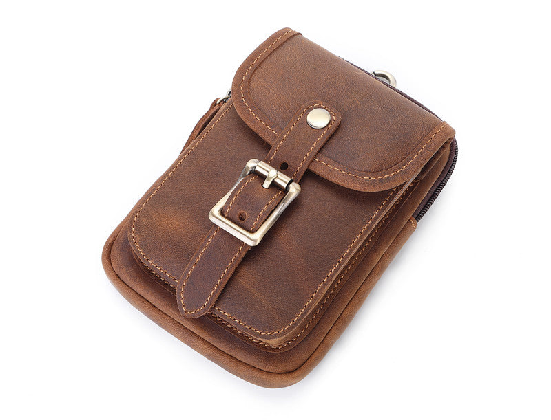 Brown Leather Cell Phone Holster Waist Pouches Belt Pouch Belt Bag For Men