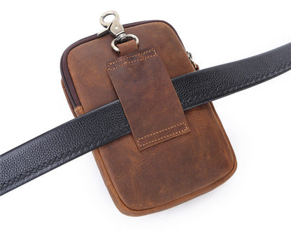 Brown Leather Cell Phone Holster Waist Pouches Belt Pouch Belt Bag For Men