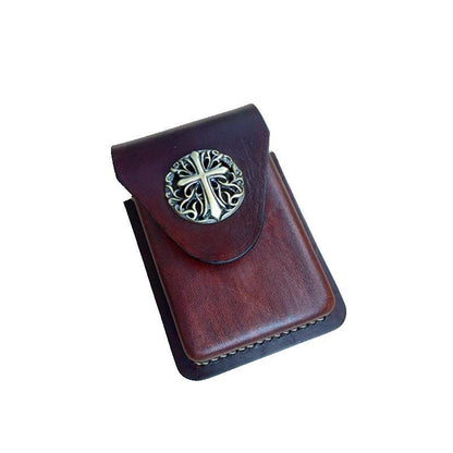 Cool Brown Leather Cigarette Case with Lighter Holder Cigarette Case Holder For Men