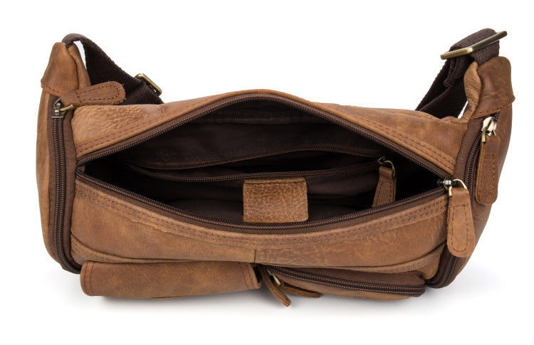 Brown Leather Barrel Fanny Pack Mens 8 inches Waist Bag Hip Pack Belt Bags Bumbags for Men