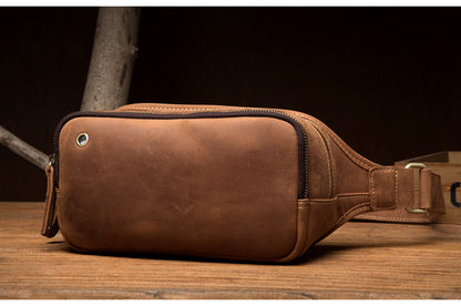 Vintage Brown Mens Leather Fanny Pack Waist Bag Leather Hip Pack Belt Bags Bumbag for Men