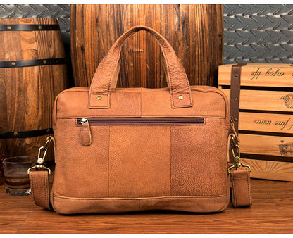 Tan Leather Mens 13 inches Briefcase Laptop Bag Coffee Business Bags Work Side Bag for Men