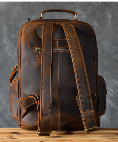 Vintage Brown Leather Mens 15' Laptop Backpack Hiking Backpack Travel Backpack College School Bag for Men