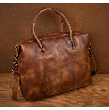 Brown Leather Mens 15 inches Briefcase Laptop Bag Business Handbag Work Bag for Men