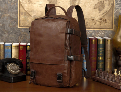 Brown Leather Mens 15 inches Cool Backpack Travel Backpack School Backpack for men