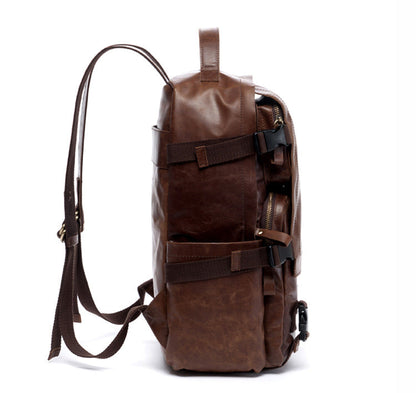 Brown Leather Mens 15 inches Cool Backpack Travel Backpack School Backpack for men