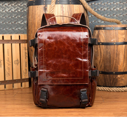 Brown Leather Mens 15 inches Cool Backpack Travel Backpack School Backpack for men