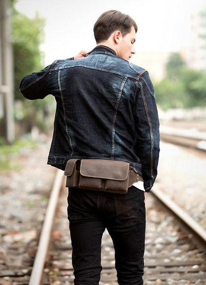 Brown Leather Mens Fanny Pack Waist Bag Hip Pack Light Brown Belt Bag Bumbag for Men