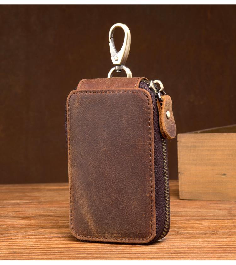 Brown Leather Mens Small Car Key Wallet Key Holders Car Key Holder For Men