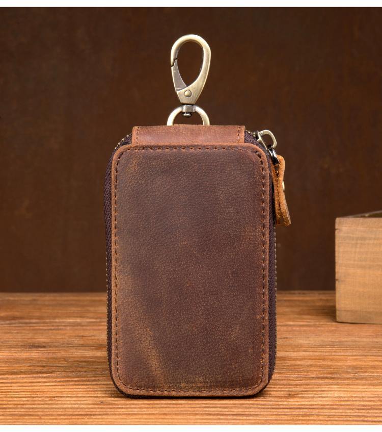 Brown Leather Mens Small Car Key Wallet Key Holders Car Key Holder For Men