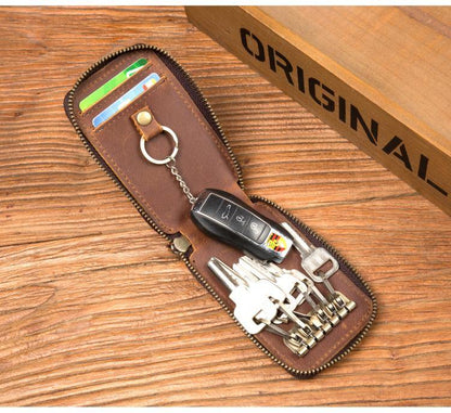 Brown Leather Mens Small Car Key Wallet Key Holders Car Key Holder For Men