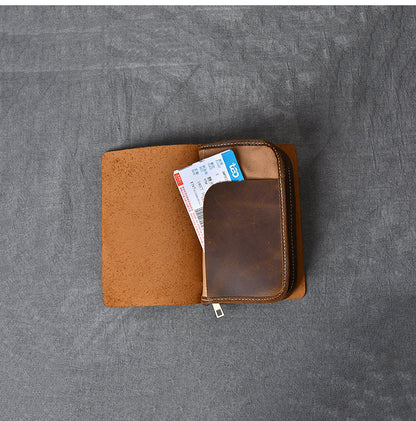 Brown Leather Mens Bifold Canvas Travel Clutch Bag Long Wallet For Men