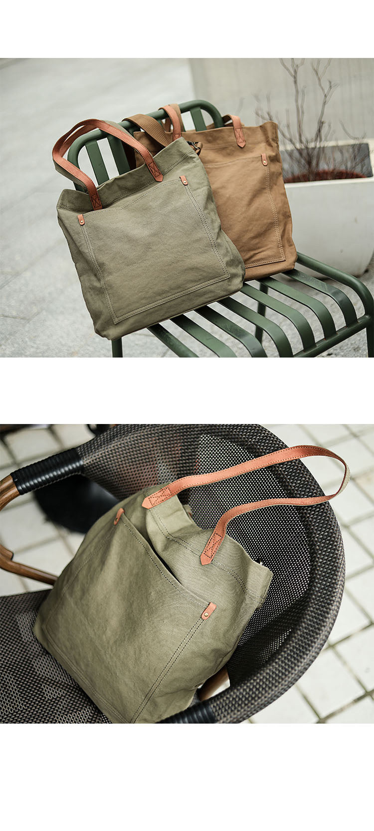 Khaki Vintage Canvas Men Womens Large Tote Bag Green Canvas Shoulder Tote Bag Shopper Tote For Men