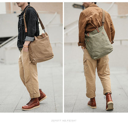 Khaki Vintage Canvas Men Womens Large Tote Bag Green Canvas Shoulder Tote Bag Shopper Tote For Men