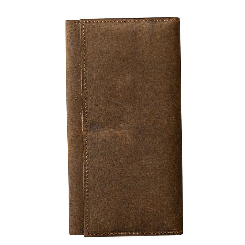 Brown Leather Mens Long Wallet Long Bifold Card Wallet For Men