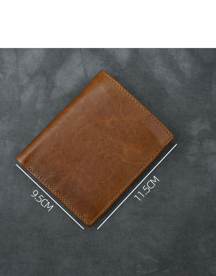 Brown Waxed Leather Mens Small Wallet billfold Trifold Card Wallet For Men