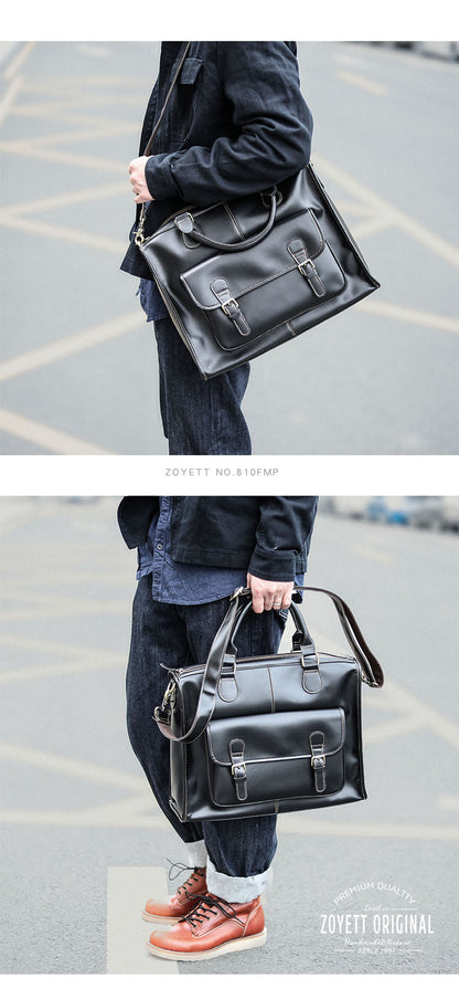 Handmade Black Mens Leather Briefcase Work Handbag Dark Brown 14'' Computer Briefcase For Men