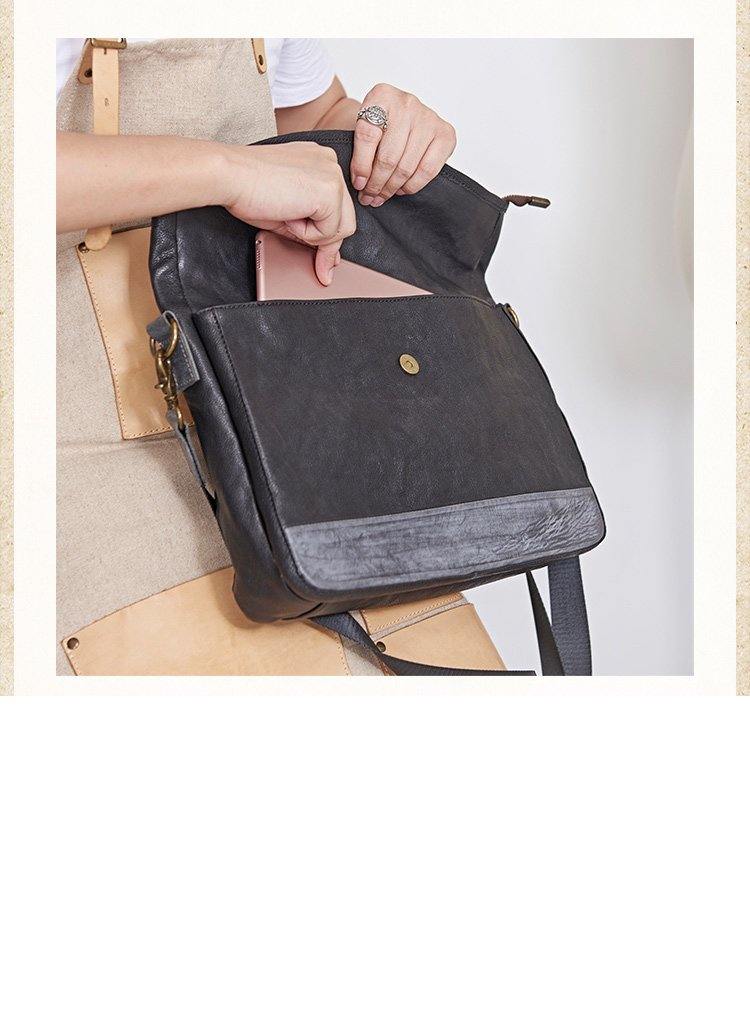 Cool Mens Black Leather Courier Bags Side Bags Leather Messenger Bags Postman Bag for Men