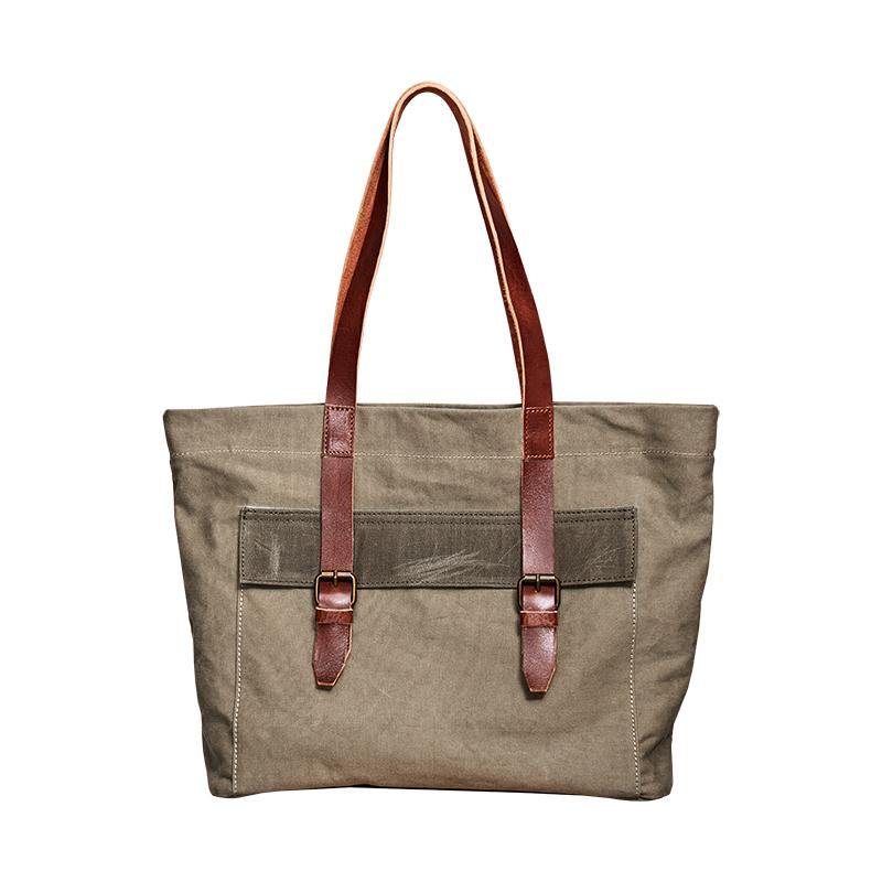 Leather Canvas Mens Womens Green Tote Bag Canvas Handbag Messenger Bag Canvas Tote for Men Women