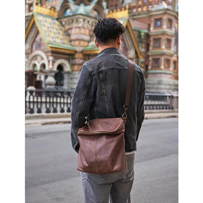 Cool Leather Mens Messenger Bag Square Brown Leather Courier Bags Postman Bags for Men