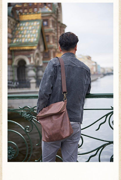 Cool Leather Mens Messenger Bag Square Brown Leather Courier Bags Postman Bags for Men