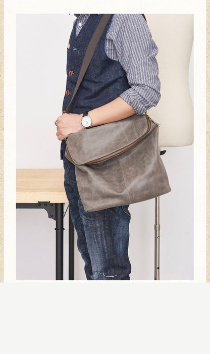 Cool Leather Mens Messenger Bag Square Brown Leather Courier Bags Postman Bags for Men