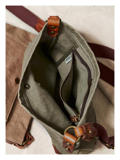 Cool Canvas Mens Womens Green Side Bag 12 inches Canvas Messenger Bags Courier Bag for Men Women