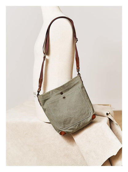 Cool Canvas Mens Womens Green Side Bag 12 inches Canvas Messenger Bags Courier Bag for Men Women