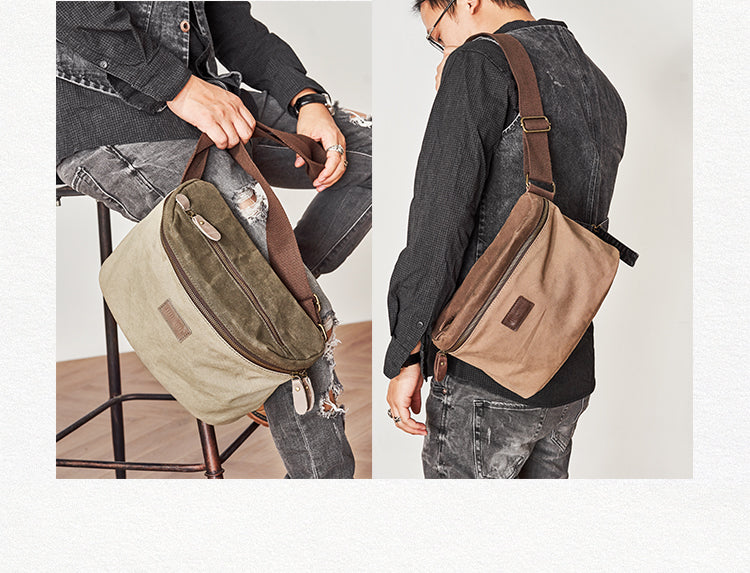 Cool Canvas Mens Messenger Bag Canvas Side Bag Chest Bag Saddle Canvas Courier Bag for Men