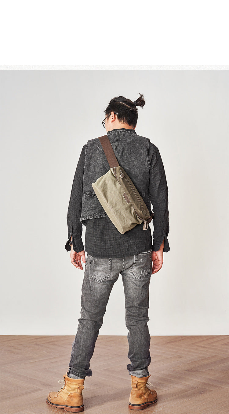 Cool Canvas Mens Messenger Bag Canvas Side Bag Chest Bag Saddle Canvas Courier Bag for Men