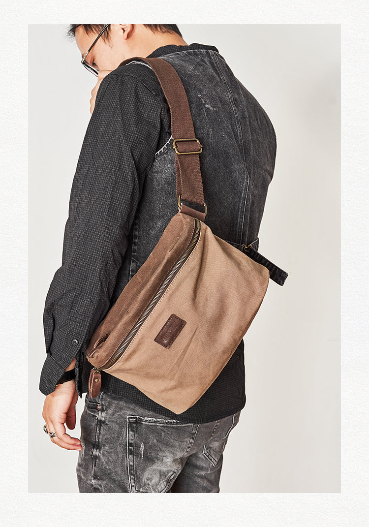 Cool Canvas Mens Messenger Bag Canvas Side Bag Chest Bag Saddle Canvas Courier Bag for Men