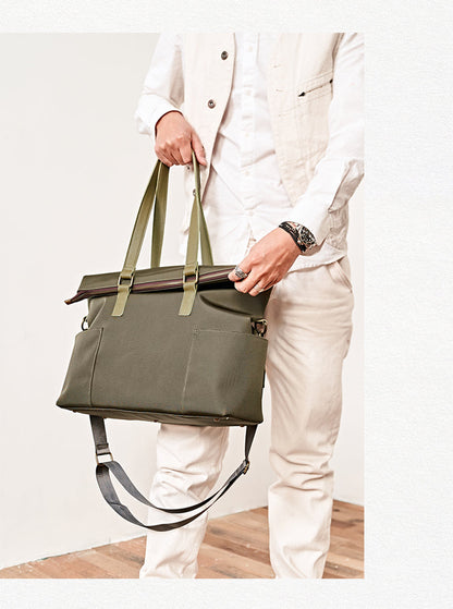 Cool Black Nylon Mens 15 inches Large Messenger Bag Briefcase Handbag Nylon Travel Green Shoulder Bag for Men