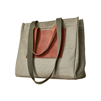 Vintage Canvas Leather Mens Tote Bag Green Tote Handbag Canvas Shoulder Tote for Men Women