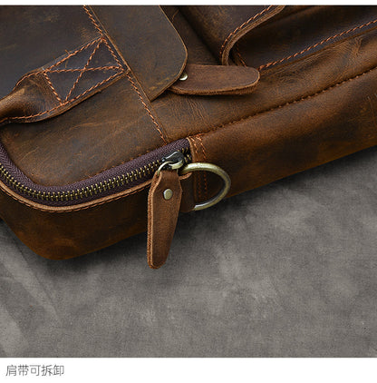 Vintage Leather Mens 10'' Vertical Brown Briefcase Handbag Bag Shoulder Bag Side Bag For Men