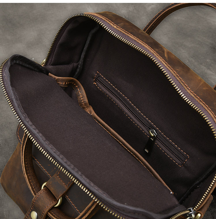 Vintage Leather Mens 10'' Vertical Brown Briefcase Handbag Bag Shoulder Bag Side Bag For Men