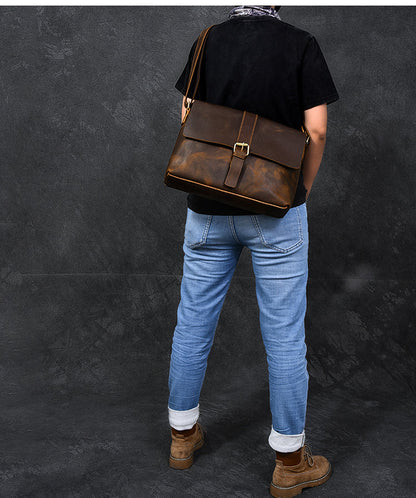 Vintage Leather Mens 13¡®¡¯ Brown Side Bag Messenger Bag Courier Bag For Men