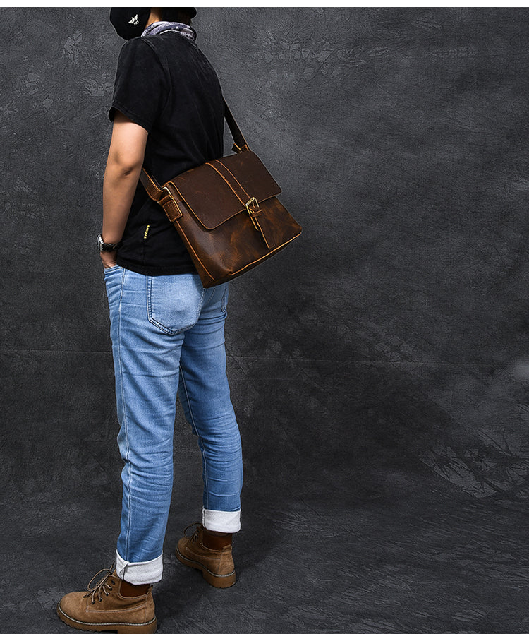 Vintage Leather Mens 13¡®¡¯ Brown Side Bag Messenger Bag Courier Bag For Men