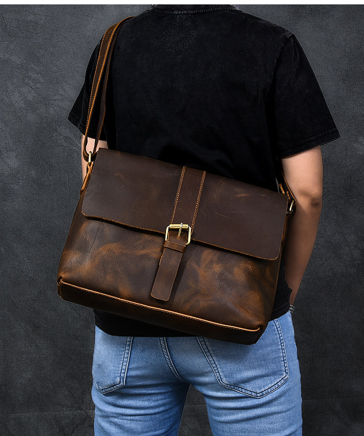 Vintage Leather Mens 13¡®¡¯ Brown Side Bag Messenger Bag Courier Bag For Men