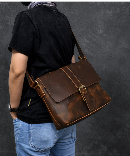 Vintage Leather Mens 13¡®¡¯ Brown Side Bag Messenger Bag Courier Bag For Men