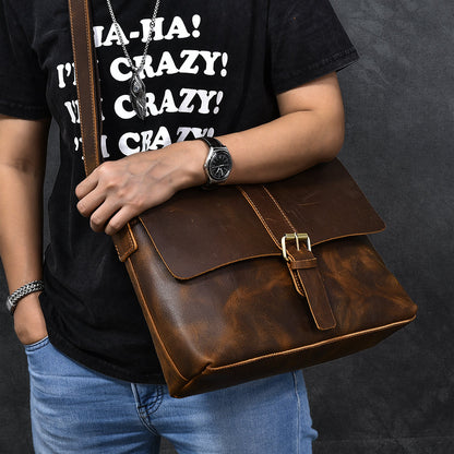 Vintage Leather Mens 13¡®¡¯ Brown Side Bag Messenger Bag Courier Bag For Men