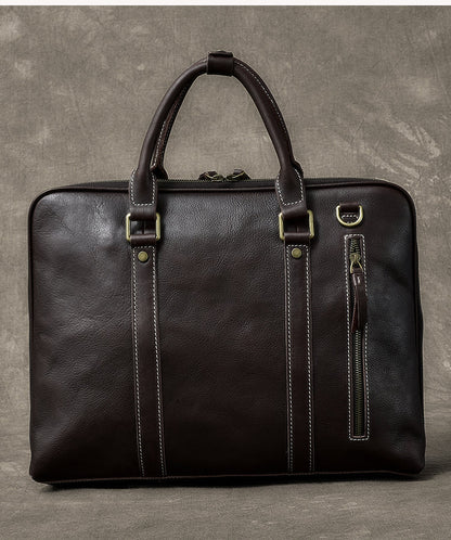 Coffee Leather Mens 15' Black Laptop Briefcase Business Brown Large Handbag For Men