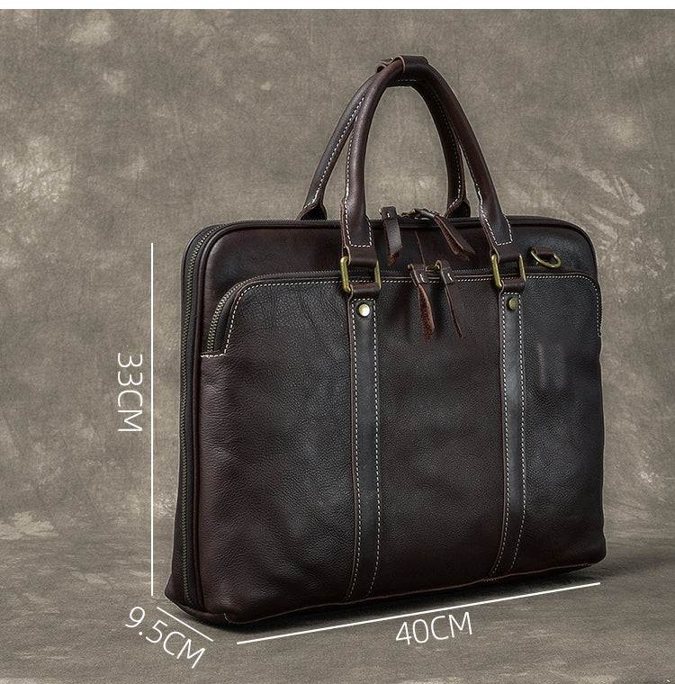 Coffee Leather Mens 15' Black Laptop Briefcase Business Brown Large Handbag For Men