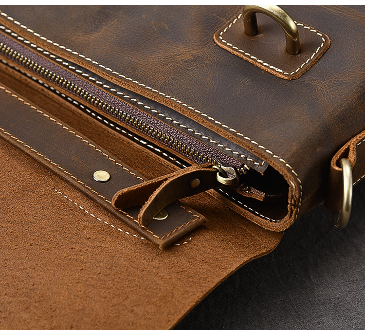 Leather Mens Brown Briefcase 13'' Laptop Bag Messenger Bag Shoulder Bag For Men