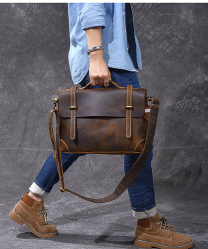 Leather Mens Brown Briefcase 13'' Laptop Bag Messenger Bag Shoulder Bag For Men