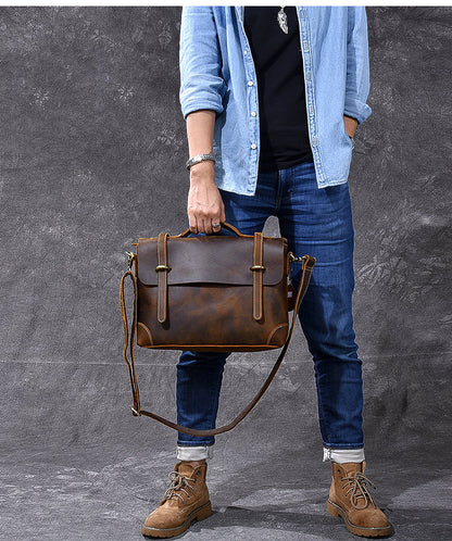 Leather Mens Brown Briefcase 13'' Laptop Bag Messenger Bag Shoulder Bag For Men