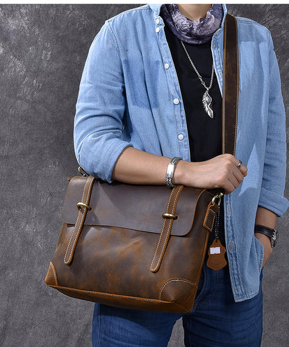 Leather Mens Brown Briefcase 13'' Laptop Bag Messenger Bag Shoulder Bag For Men